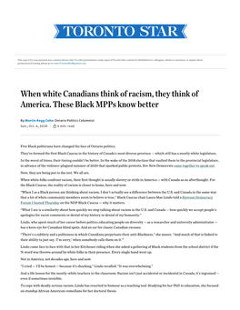 When White Canadians Think of Racism, They Think of America. These Black Mpps Know Better