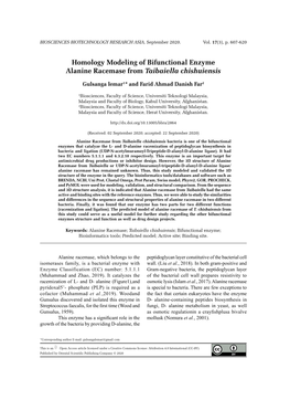 Homology Modeling of Bifunctional Enzyme Alanine Racemase from Taibaiella Chishuiensis