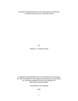 Material Beginnings of the Saramaka Maroons: an Archaeological Investigation