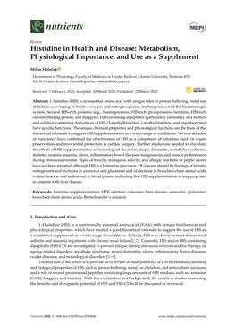 Histidine in Health and Disease: Metabolism, Physiological Importance, and Use As a Supplement