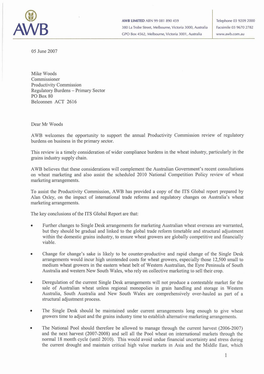 05 June 2007 Mike Woods Commissioner Productivlty Commission Regulatory Burdens -Primary Sector PO Box 80 Belconnen ACT 2616