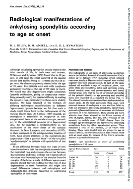 Ankylosing Spondylitis According to Age at Onset