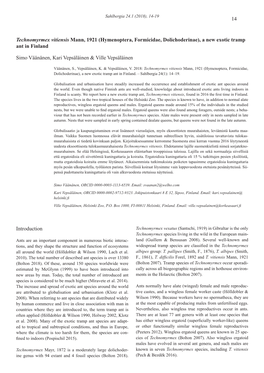 Hymenoptera, Formicidae, Dolichoderinae), a New Exotic Tramp Ant in Finland