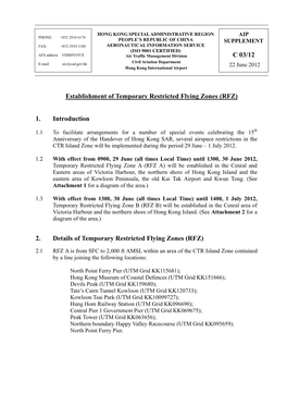 1. Introduction 2. Details of Temporary Restricted Flying Zones (RFZ) C