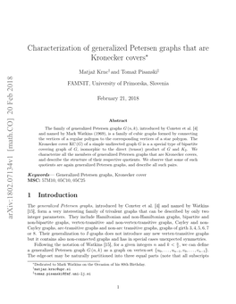 Characterization of Generalized Petersen Graphs That Are Kronecker Covers Arxiv:1802.07134V1 [Math.CO] 20 Feb 2018