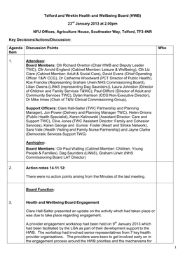 Telford and Wrekin Health and Wellbeing Board (HWB) 23 January