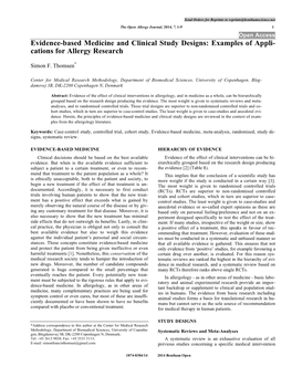 Evidence-Based Medicine and Clinical Study Designs: Examples of Appli- Cations for Allergy Research