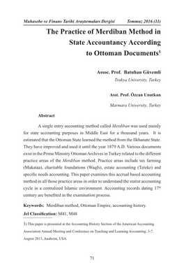 The Practice of Merdiban Method in State Accountancy According to Ottoman Documents1