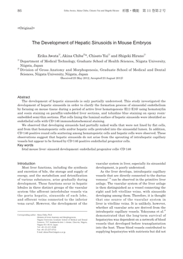 The Development of Hepatic Sinusoids in Mouse Embryos