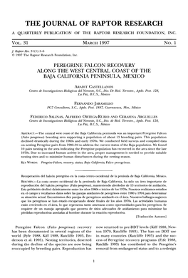 Peregrine Falcon Recovery Along the West Central Coast of the Baja California Peninsula, Mexico