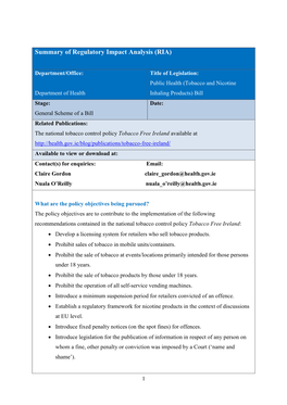 Summary of Regulatory Impact Analysis (RIA)