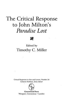 The Critical Response to John Milton's Paradise Lost