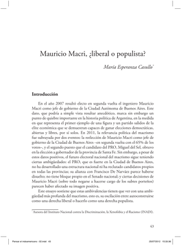 Mauricio Macri, ¿Liberal O Populista?