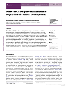 Downloaded from Bioscientifica.Com at 10/01/2021 08:42:07PM Via Free Access Review BGA´ MEZ and Others Role of Micrornas in Skeletal 52:3 R180 Development