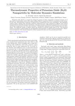 Thermodynamic Properties of Potassium Oxide (K2O) Nanoparticles by Molecular Dynamics Simulations V