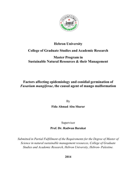 Factors Affecting Epidemiology and Conidial Germination of Fusarium Mangiferae, the Causal Agent of Mango Malformation Abstract