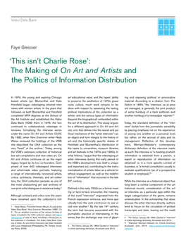 'This Isn't Charlie Rose': the Making of on Art and Artists and the Politics