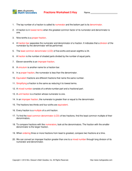 Fractions Worksheet 5 Key Name