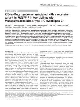 Bucy Syndrome Associated with a Recessive Variant in HGSNAT in Two Siblings with Mucopolysaccharidosis Type IIIC (Sanﬁlippo C)