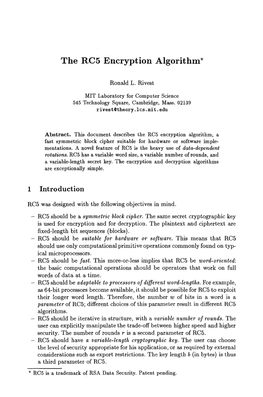 The RC5 Encryption Algorithm*