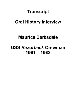 Transcript Oral History Interview Maurice Barksdale USS Razorback