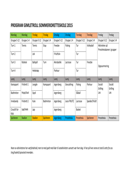 Program Gimletroll Sommeridrettsskole 2015