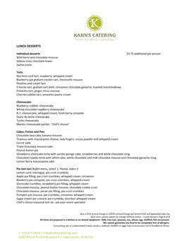 Kahn's Catering Lunch Dessert Menu