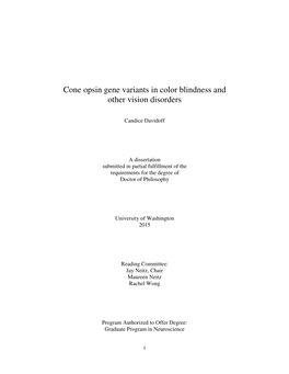 Cone Opsin Gene Variants in Color Blindness and Other Vision Disorders