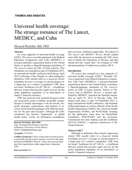 Universal Health Coverage: the Strange Romance of the Lancet, MEDICC, and Cuba