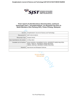 For Review Only Journal: Songklanakarin Journal of Science and Technology