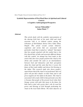 Symbolic Representation of First Head Shave in Spiritual and Cultural Context: a Cognitive Anthropological Perspective