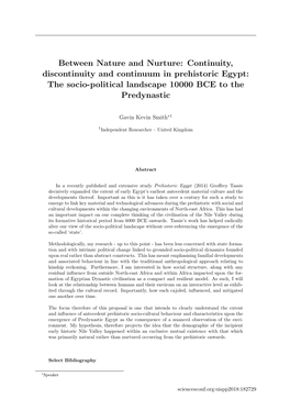 Continuity, Discontinuity and Continuum in Prehistoric Egypt: the Socio-Political Landscape 10000 BCE to the Predynastic