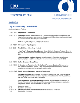 AGENDA Day 1 – Thursday 7 November Moderated by Anne Faulkner