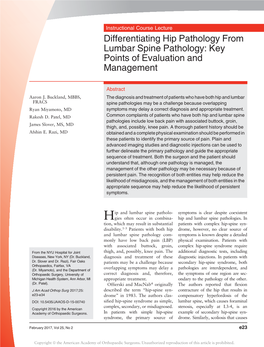 Differentiating Hip Pathology from Lumbar Spine Pathology: Key Points of Evaluation and Management