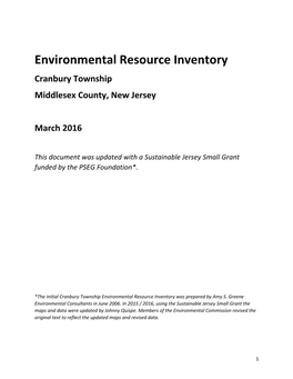 Environmental Resource Inventory Cranbury Township Middlesex County, New Jersey