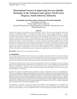 Determinant Factors in Improving Services Quality Strategies at the National Land Agency North Luwu Regency, South Sulawesi, Indonesia