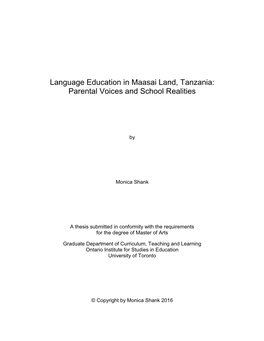 Language Education in Maasai Land, Tanzania: Parental Voices and School Realities