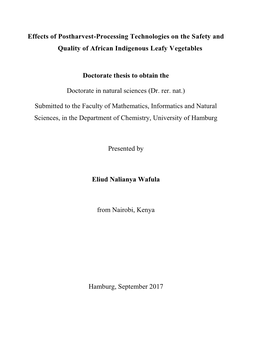 Effects of Postharvest-Processing Technologies on the Safety and Quality of African Indigenous Leafy Vegetables