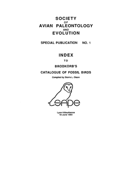 Society Avian Paleontology Evolution Index