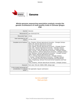 Whole-Genome Sequencing Association Analysis Reveals the Genetic Architecture of Meat Quality Traits in Chinese Qingyu Pigs