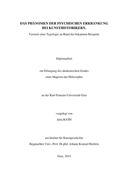 Das Phänomen Der Psychischen Erkrankung Bei Kunsthistorikern