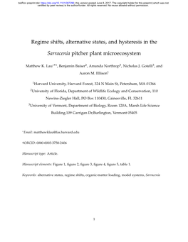 Regime Shifts, Alternative States, and Hysteresis in the Sarracenia Pitcher