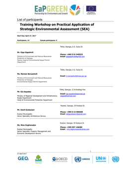 Training Workshop on Practical Application of Strategic