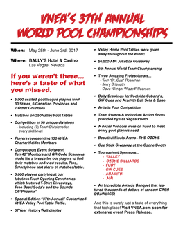 VNEA's 37Th Annual World Pool Championships