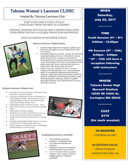 Tahoma Women's Lacrosse CLINIC