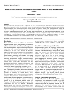 Effects of Social Protection and Occupational Pensions in Kerala: a Study from Kasaragod District