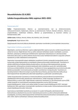 Lahden Kaupunkiseudun MAL-Sopimus 2021–2031