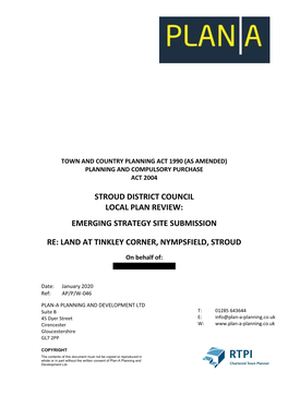 Emerging Strategy Site Submission Re: Land at Tinkley Corner, Nympsfield