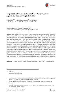 Suspended Cultivation of the Pacific Oyster Crassostrea Gigas in the Eastern Tropical Pacific