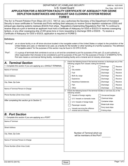 Application for a Reception Facility Certificate of Adequacy for Ozone